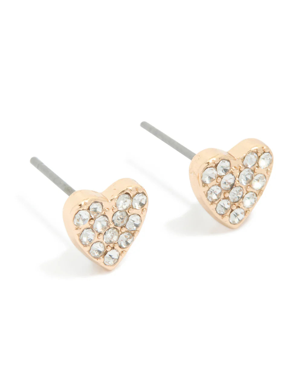 Gold Diamante Heart Stud Earrings