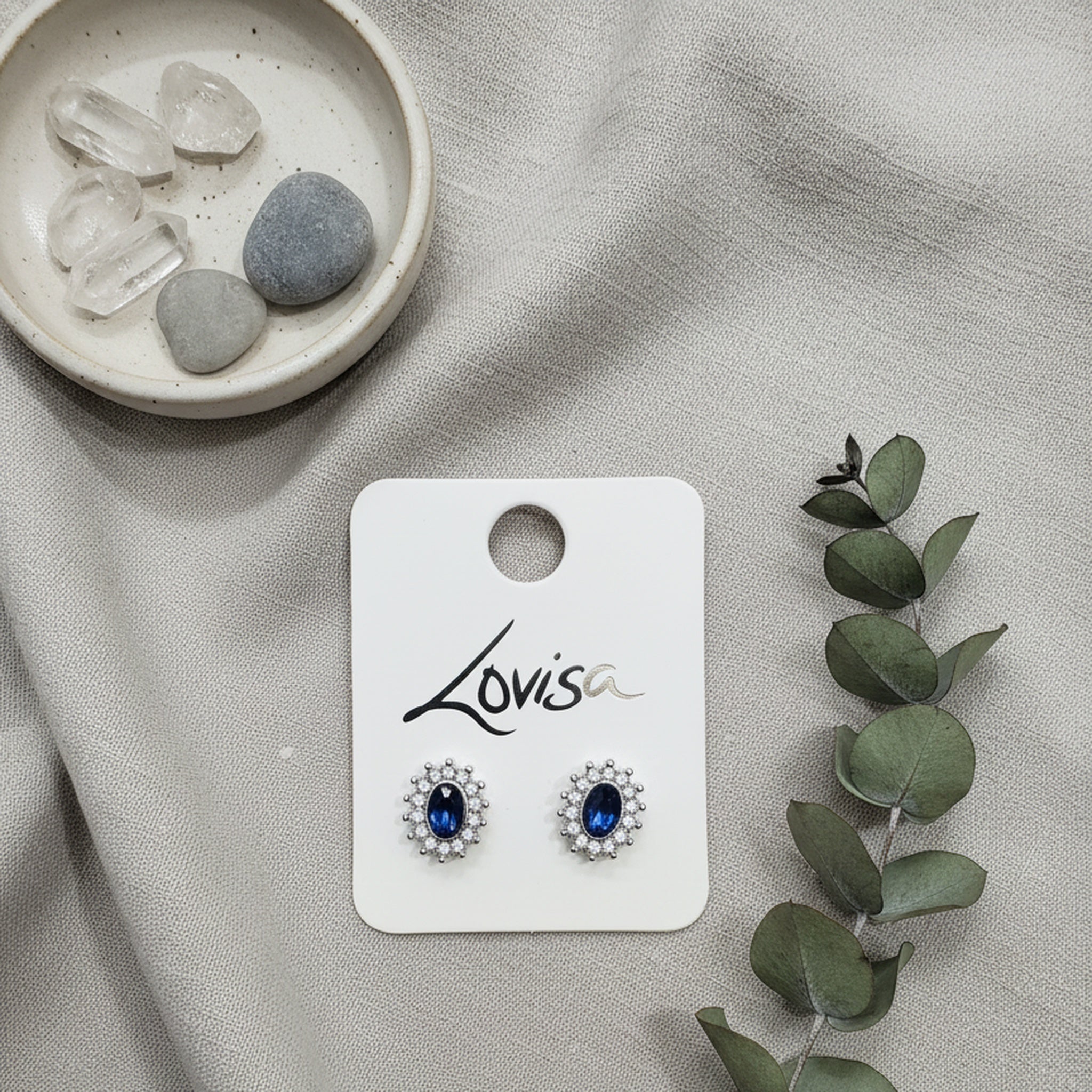 Blue Oval Stud Earrings