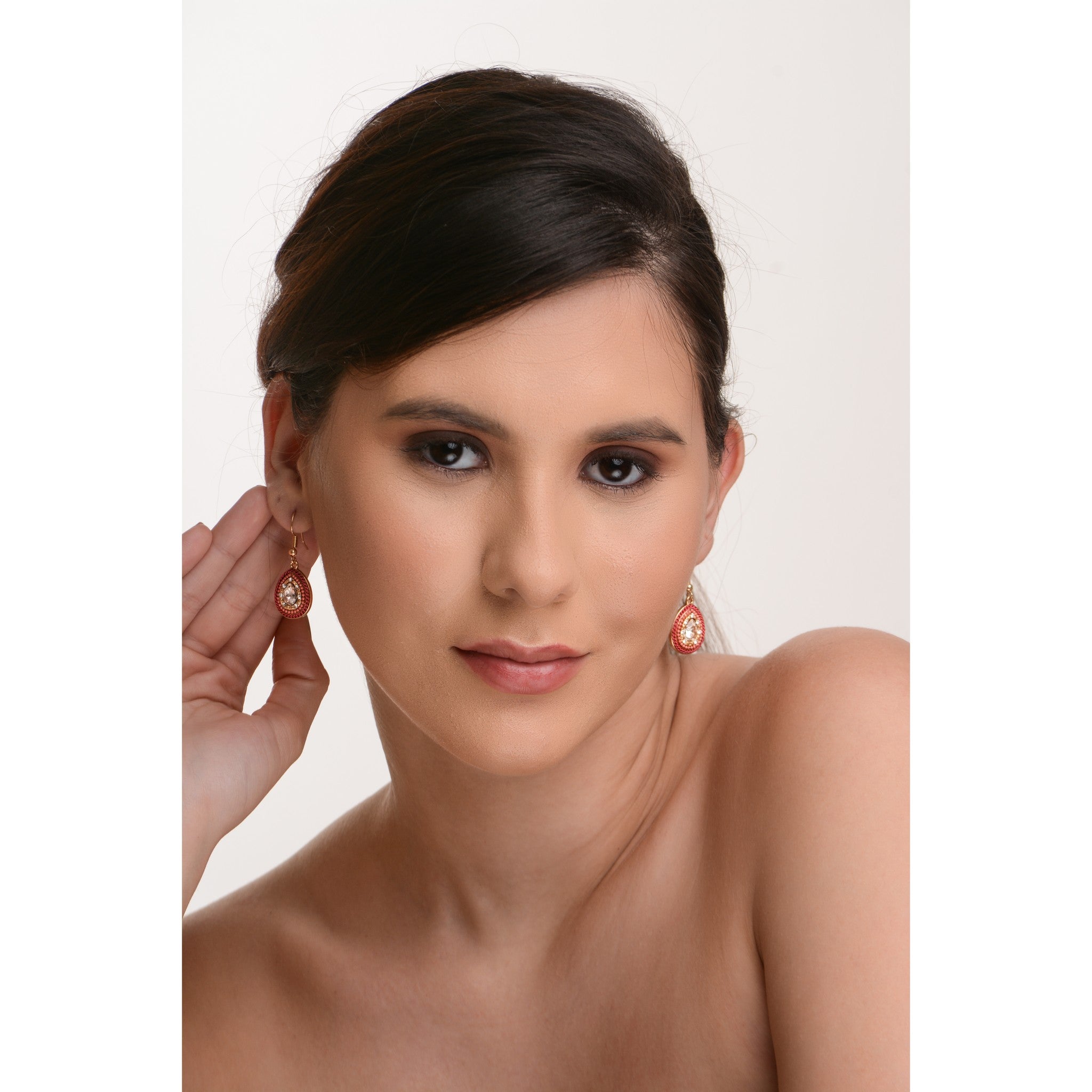 Balabooste Earrings from Paris - Red and white stone hanging