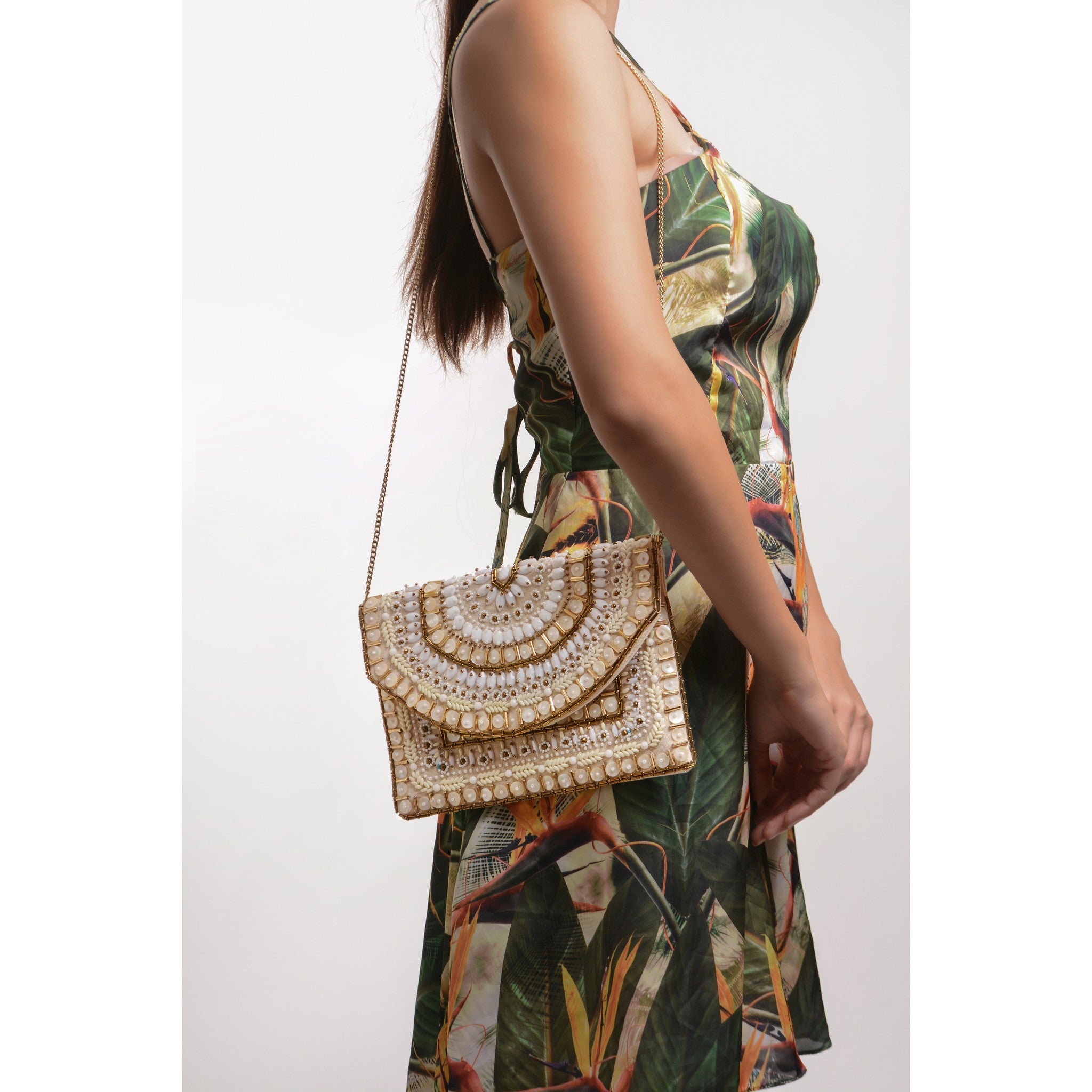 Bags by Balabooste from Paris - Pearl with Golden Beads Ethnic Bag