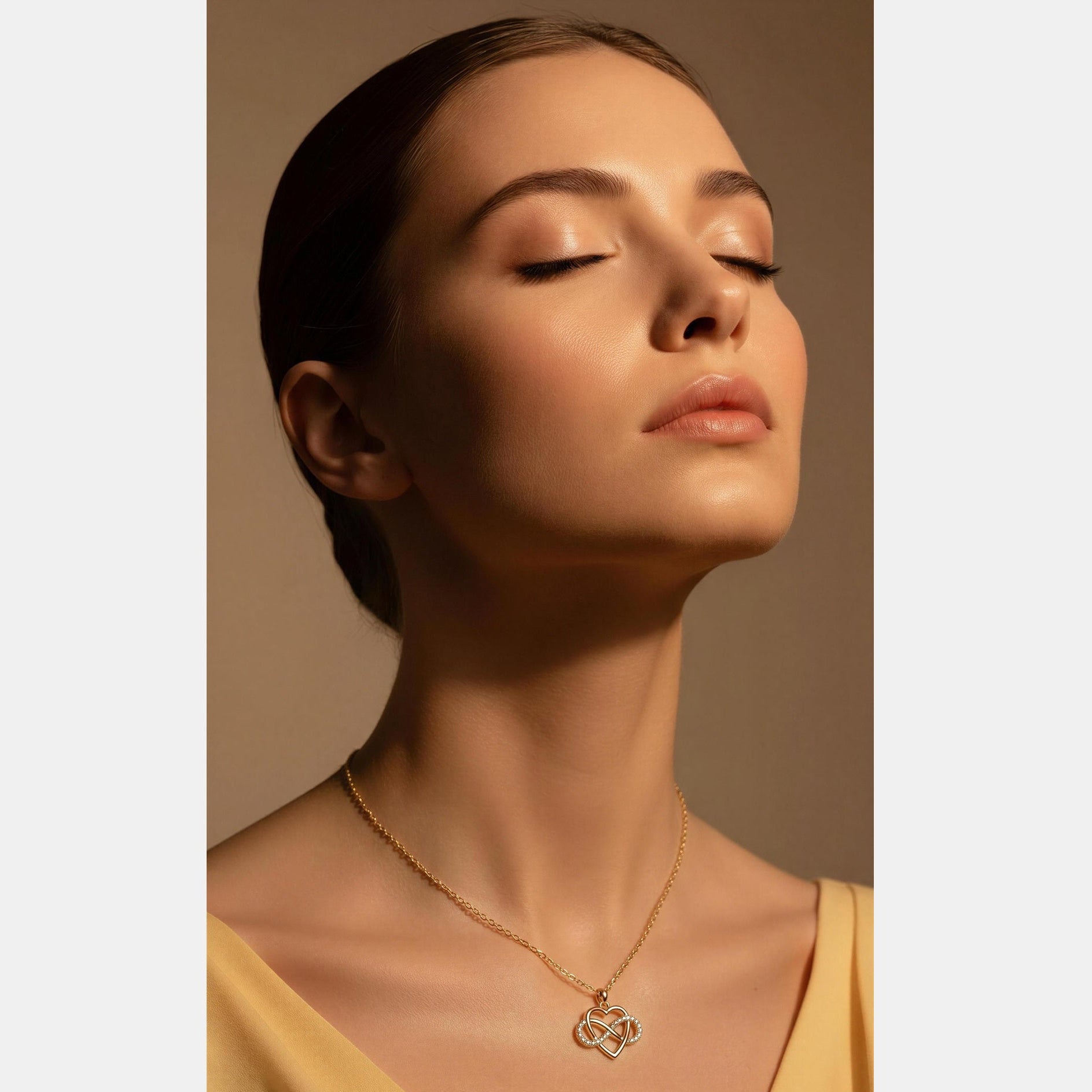Gold Diamante Open Heart Infinity Pendant Necklace