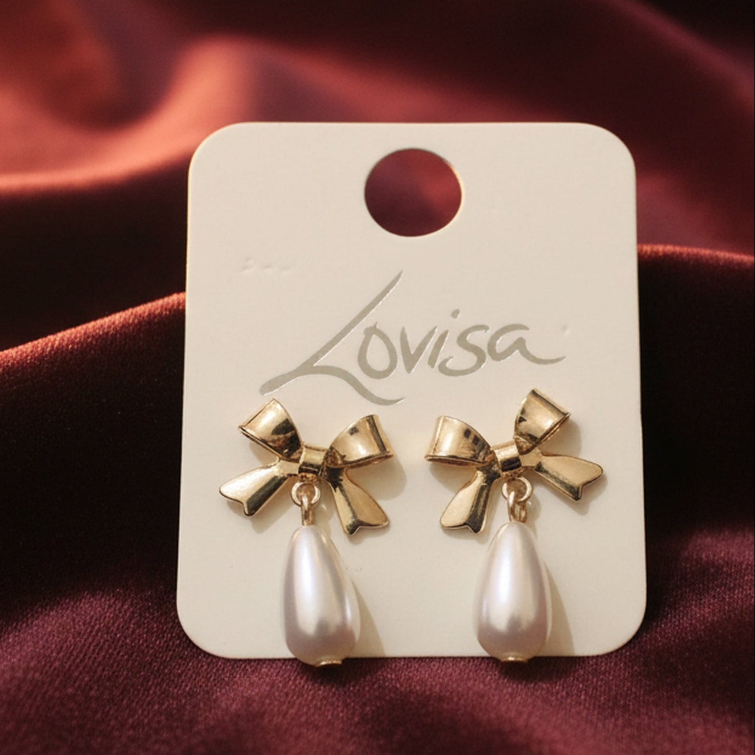 Gold Pearl & Bow Drop Stud Earrings