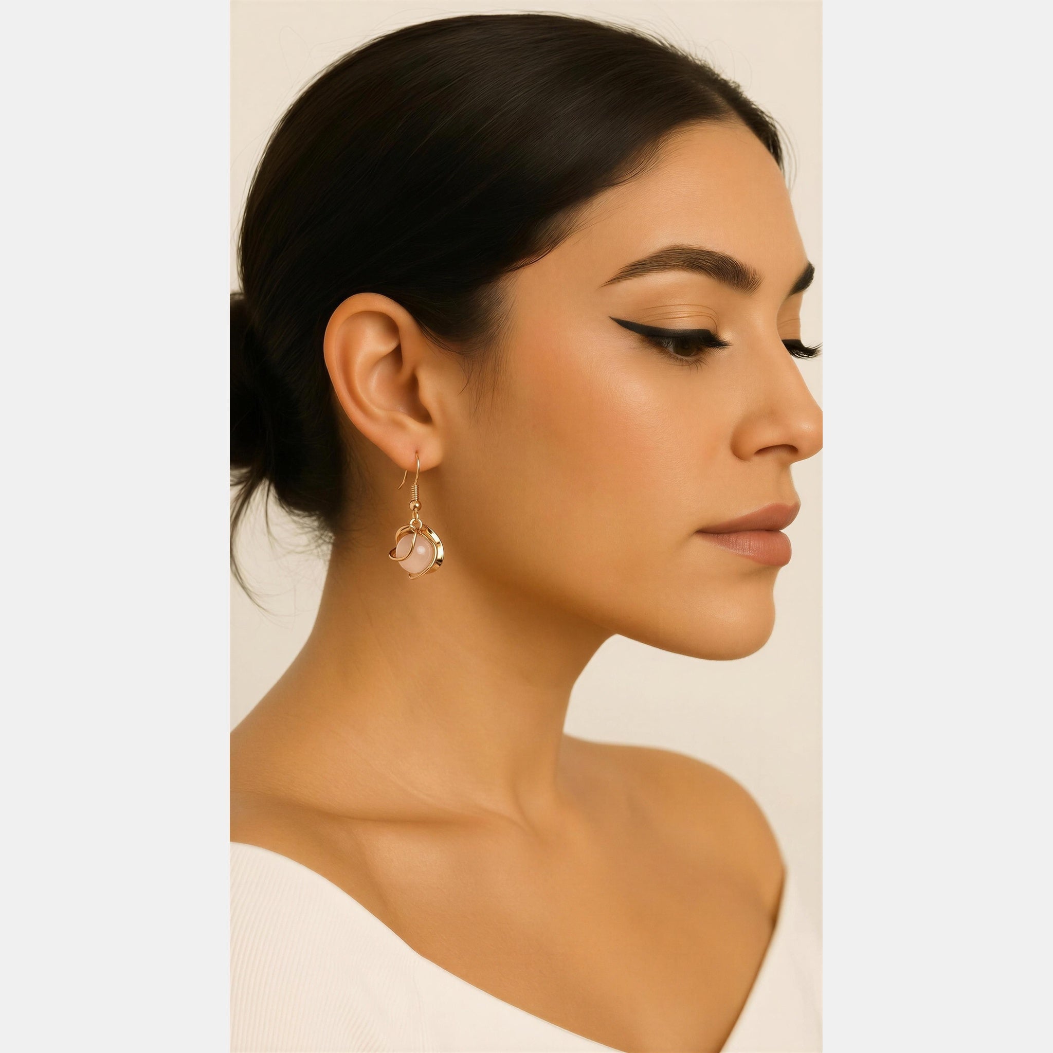 Gold Pink Beaded Drop Earrings