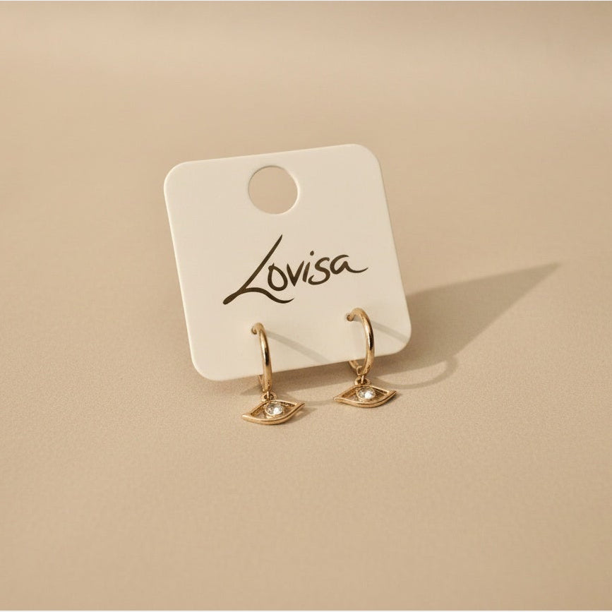 Gold Diamante Eye Drop Huggie Earrings by Lovisa