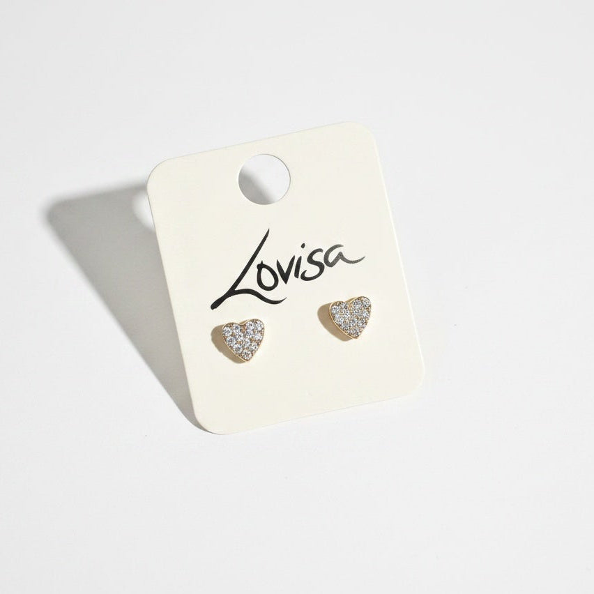 Gold Diamante Heart Stud Earrings by Lovisa