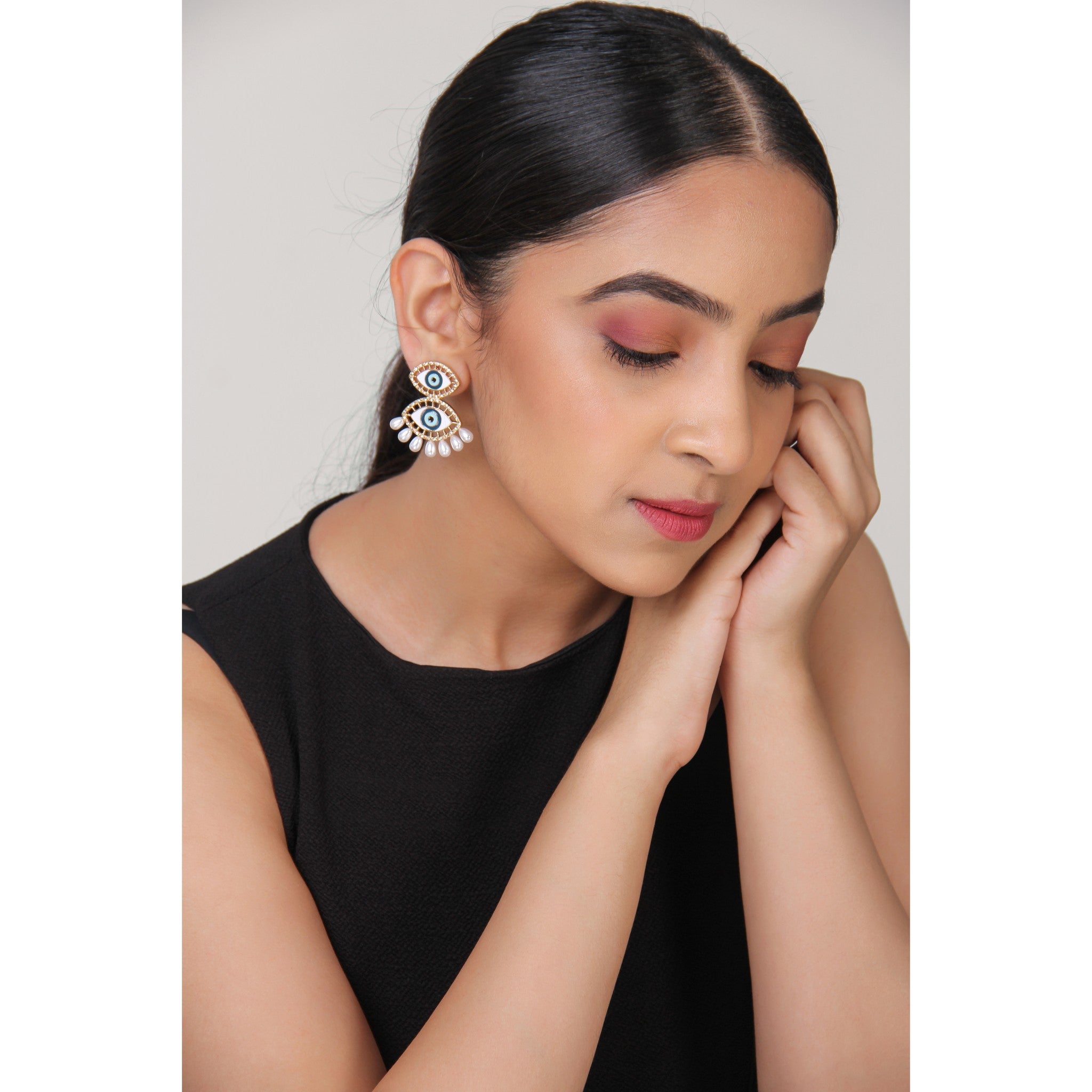 Balabooste Earrings from Paris - Eye with pearl and stones earring