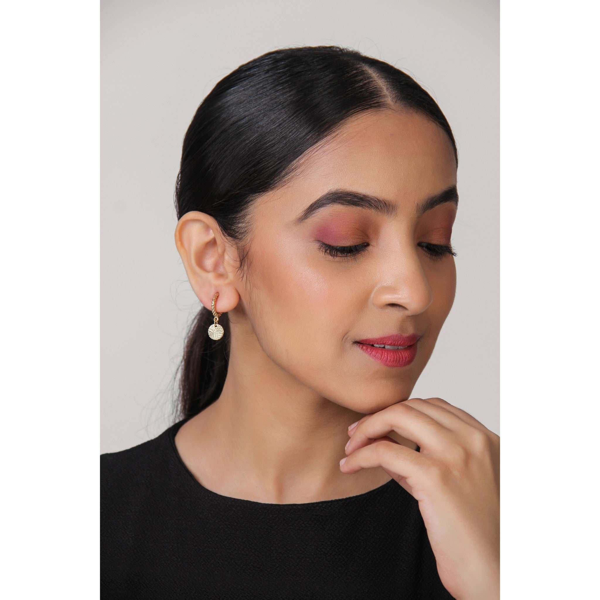 Balabooste Earrings from Paris - Set of Gold Earrings and Green Stud Earrings
