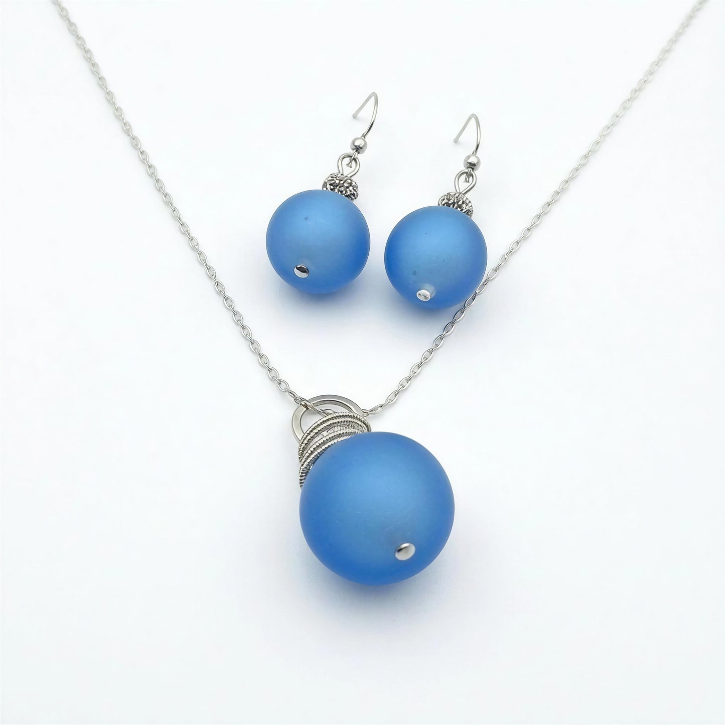 Murano Parure Pearls Glass Blue with Earrings