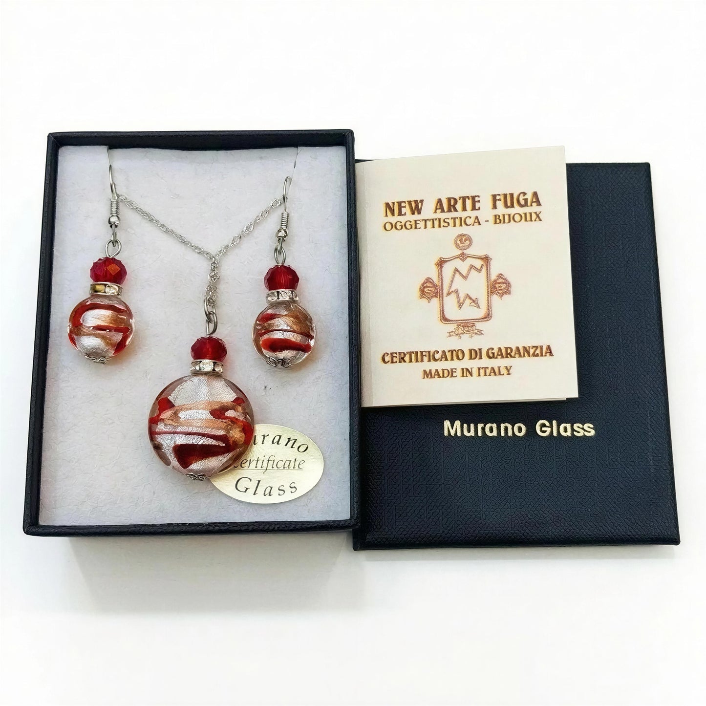 Murano Parure Tono Red Round Chain with Earrings