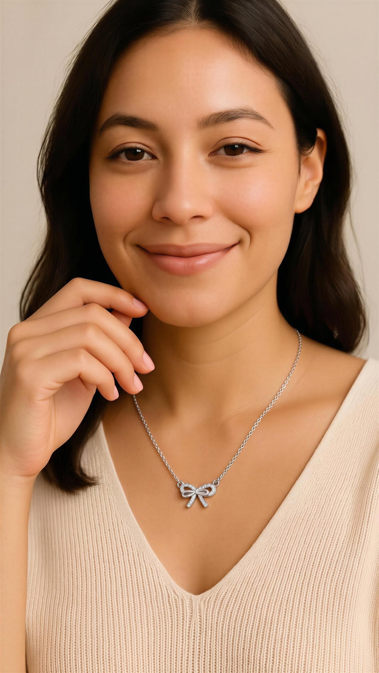 Silver Diamante Dainty Bow Necklace