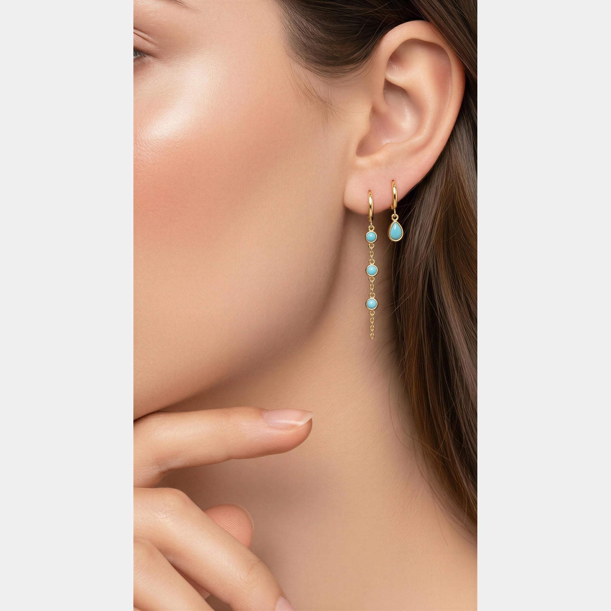 Waterproof Gold Plated Stainless Steel Turquoise Huggie Earrings 2-Pack