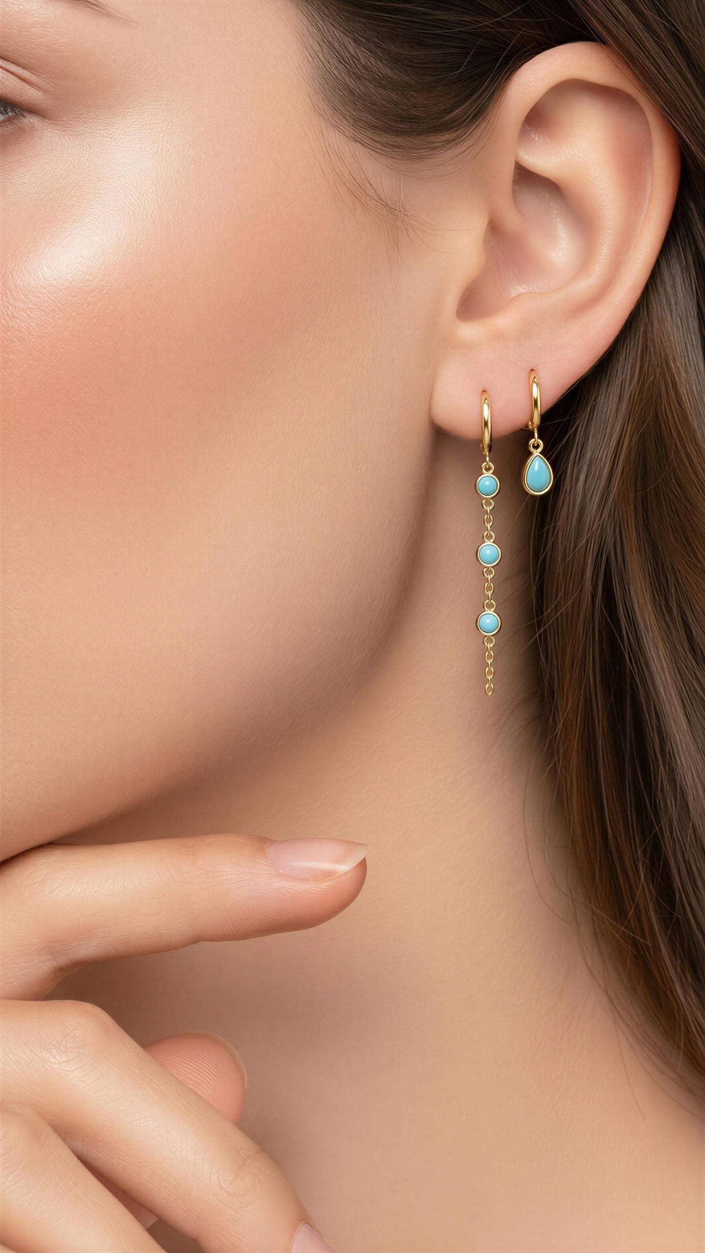 Waterproof Gold-Plated Stainless-Steel Turquoise Huggie Earrings
