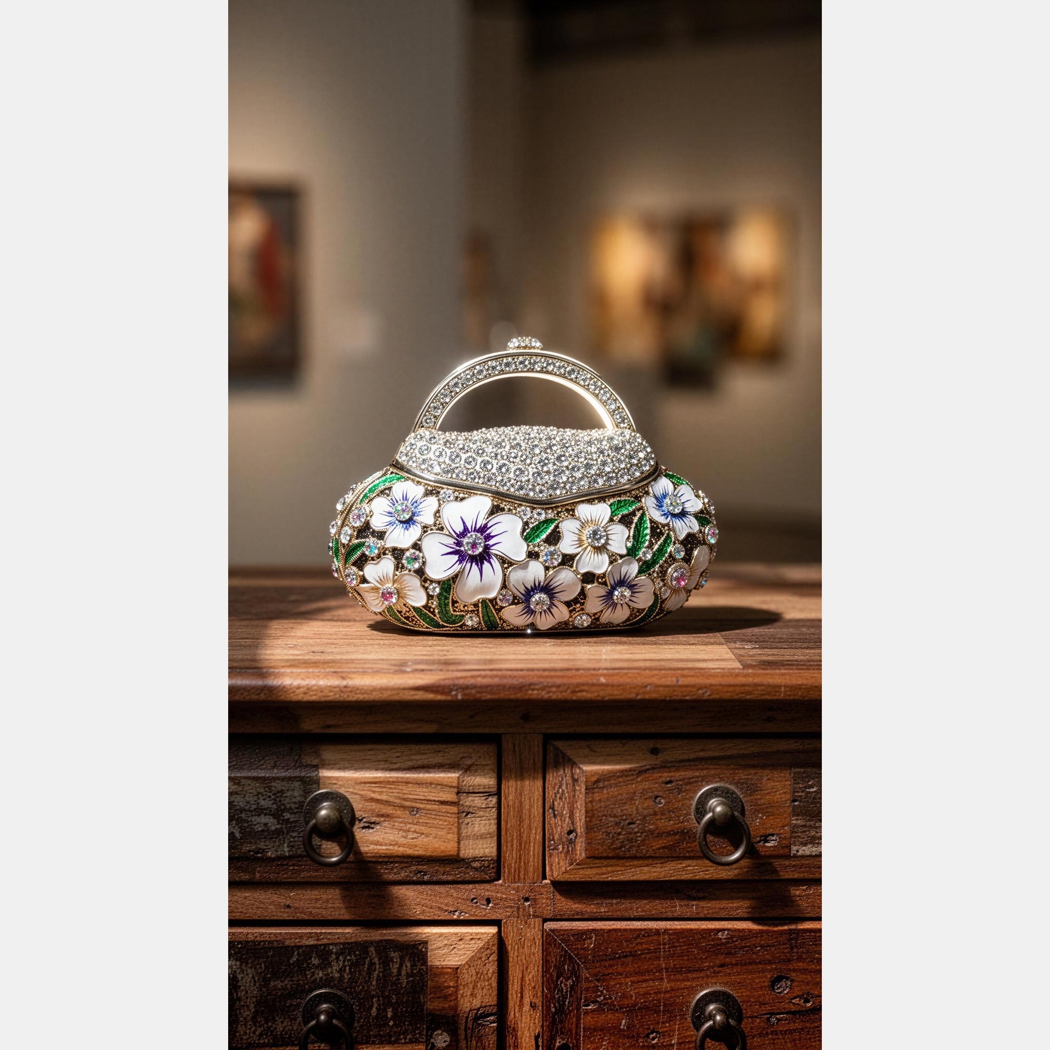 Coster Diamonds - White Flower Mini Handbag Showpiece