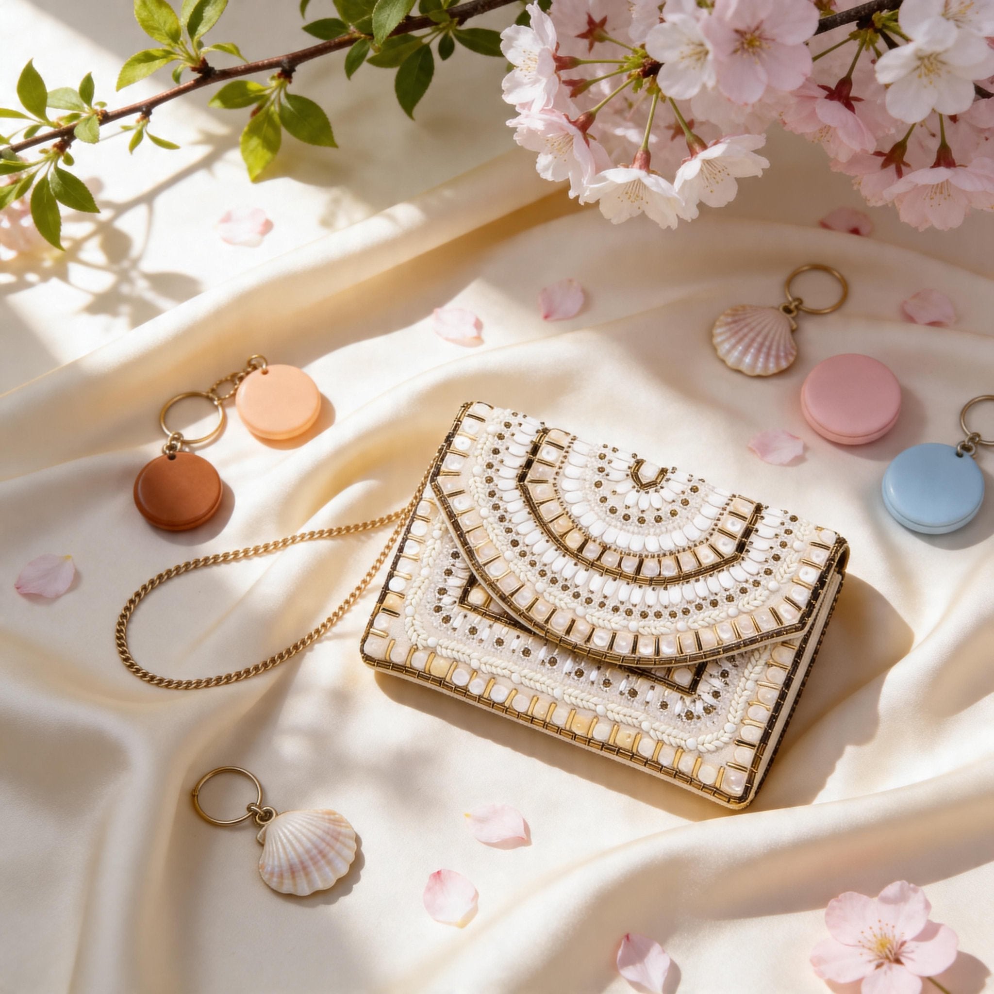 Bags by Balabooste from Paris - Pearl with Golden Beads Ethnic Bag