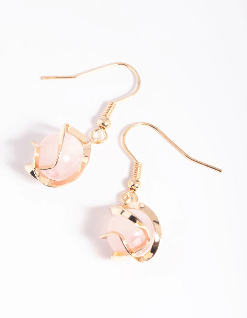 Gold Pink Beaded Drop Earrings