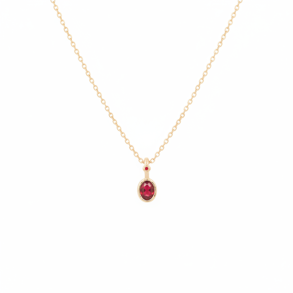 Gold Red Diamante Charm Necklace