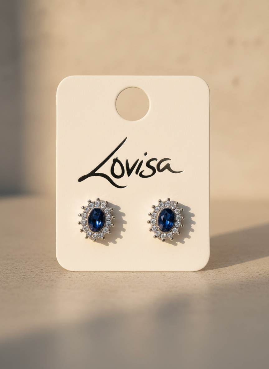 Blue Oval Stud Earrings
