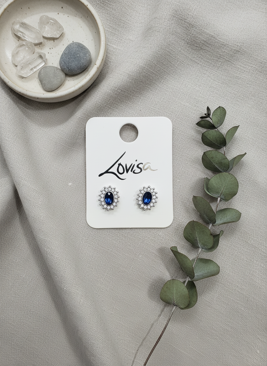 Blue Oval Stud Earrings
