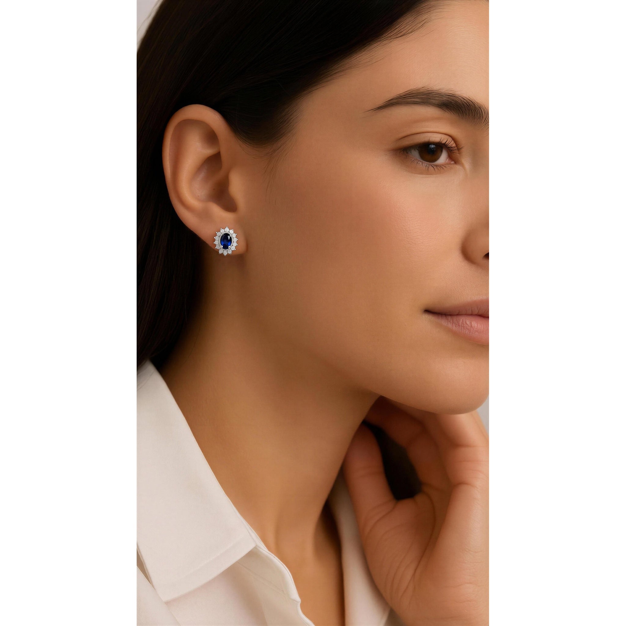 Blue Oval Stud Earrings