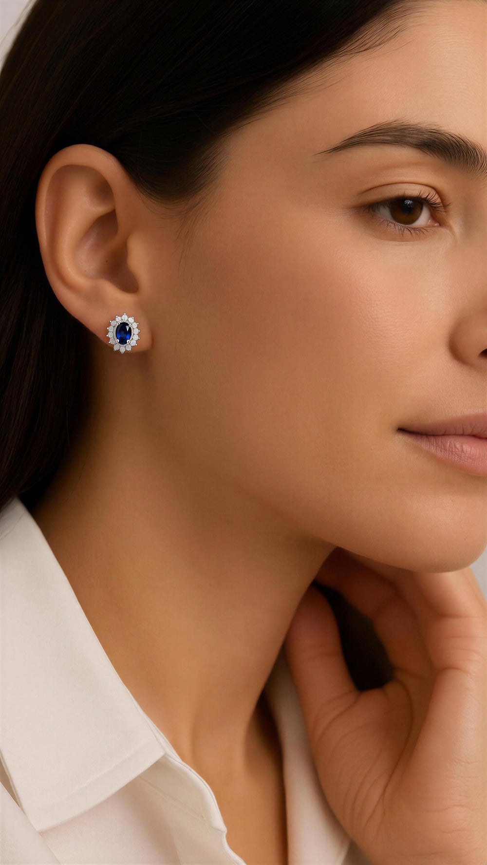 Blue Oval Stud Earrings