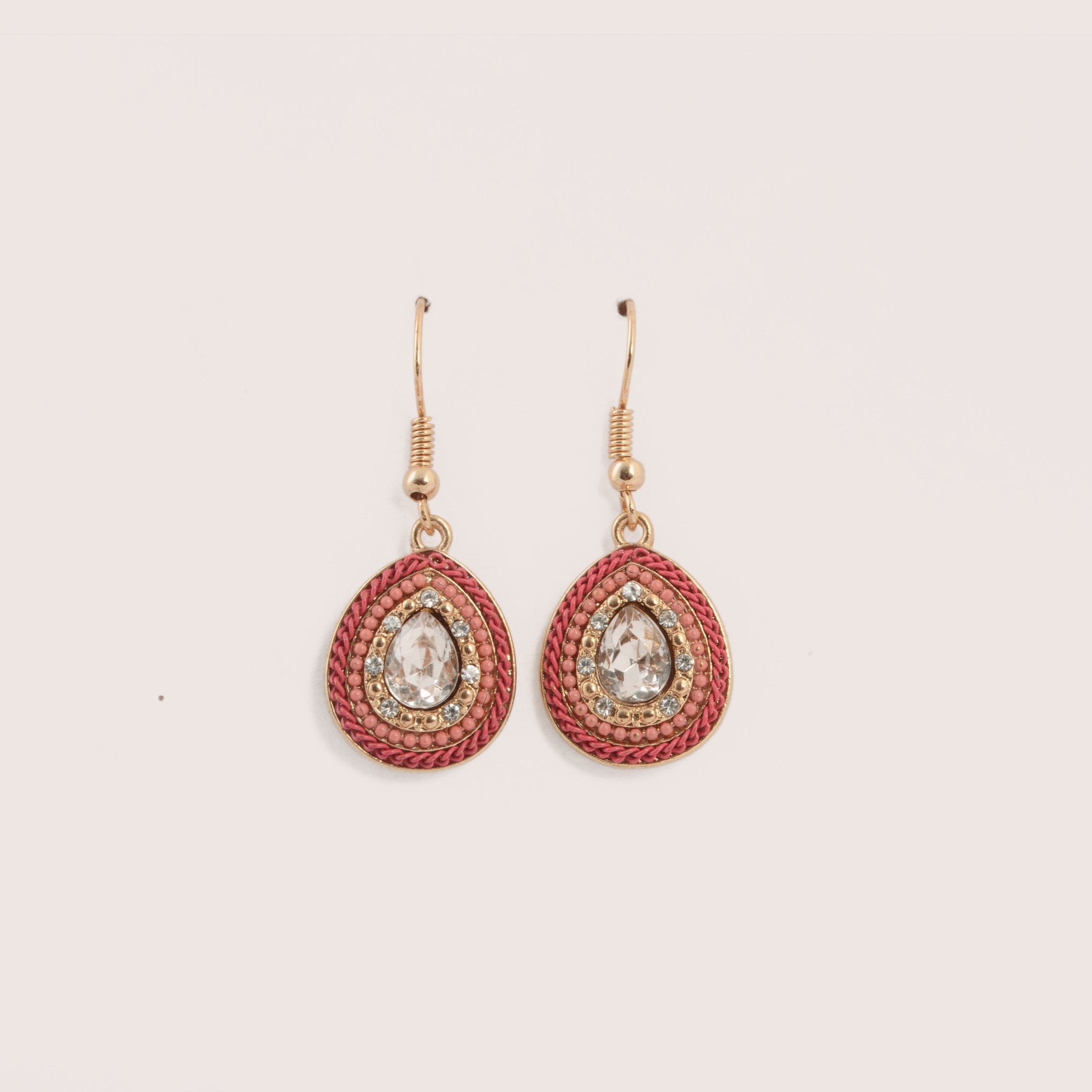 Balabooste Earrings from Paris - Red and white stone hanging