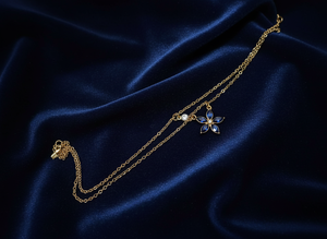 Gold Clear & Blue Diamante Flower Layered Necklace