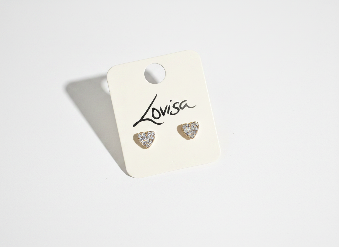 Gold Diamante Heart Stud Earrings
