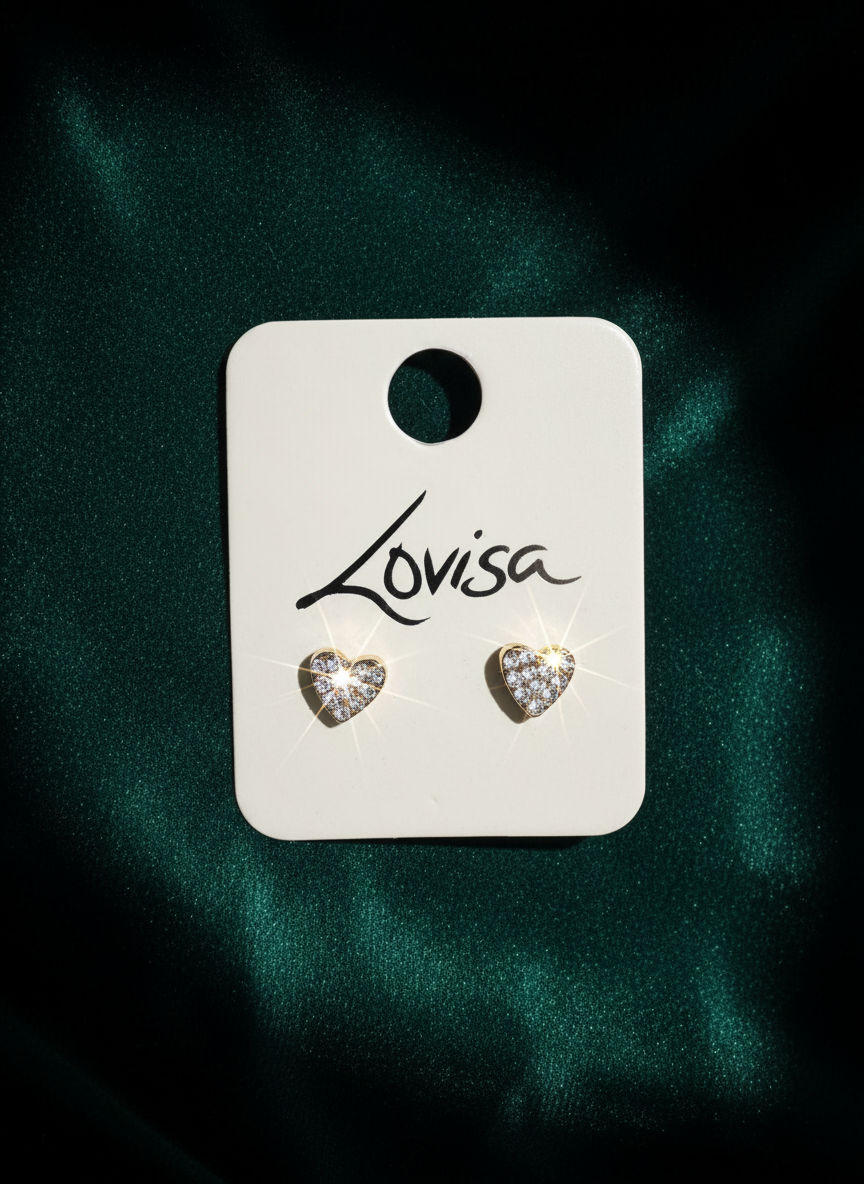 Gold Diamante Heart Stud Earrings