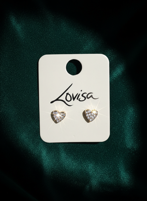 Gold Diamante Heart Stud Earrings