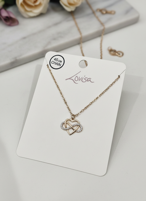 Gold Diamante Open Heart Infinity Pendant Necklace
