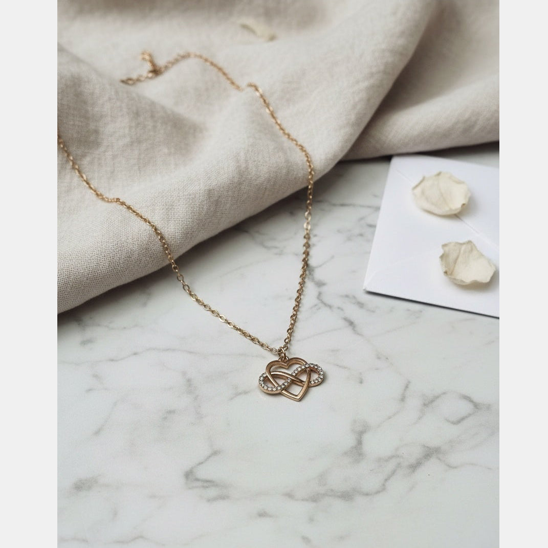 Gold Diamante Open Heart Infinity Pendant Necklace