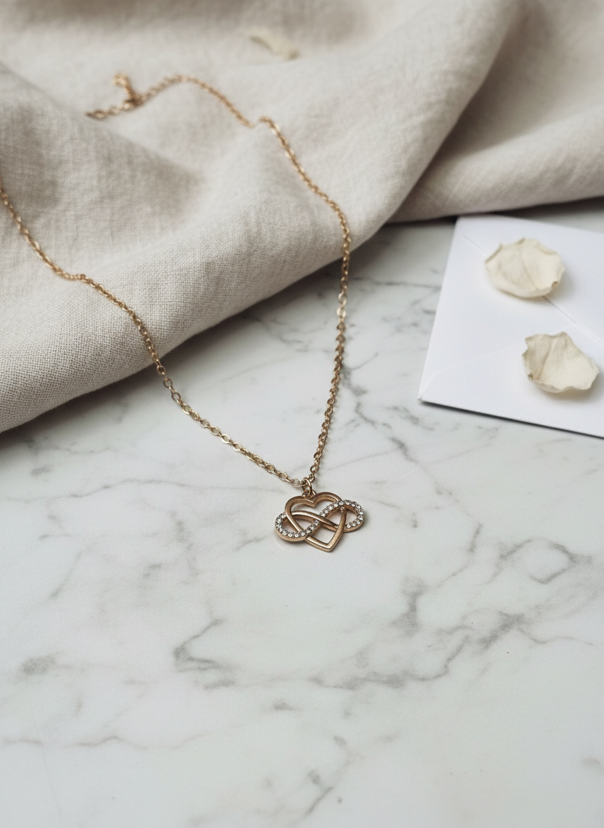 Gold Diamante Open Heart Infinity Pendant Necklace