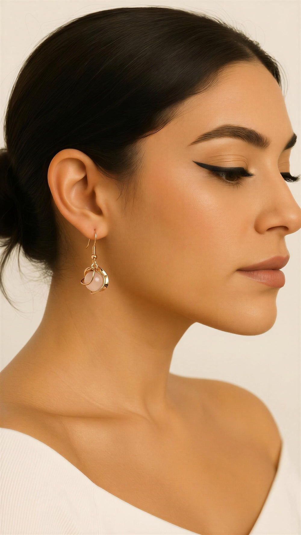 Gold Pink Beaded Drop Earrings