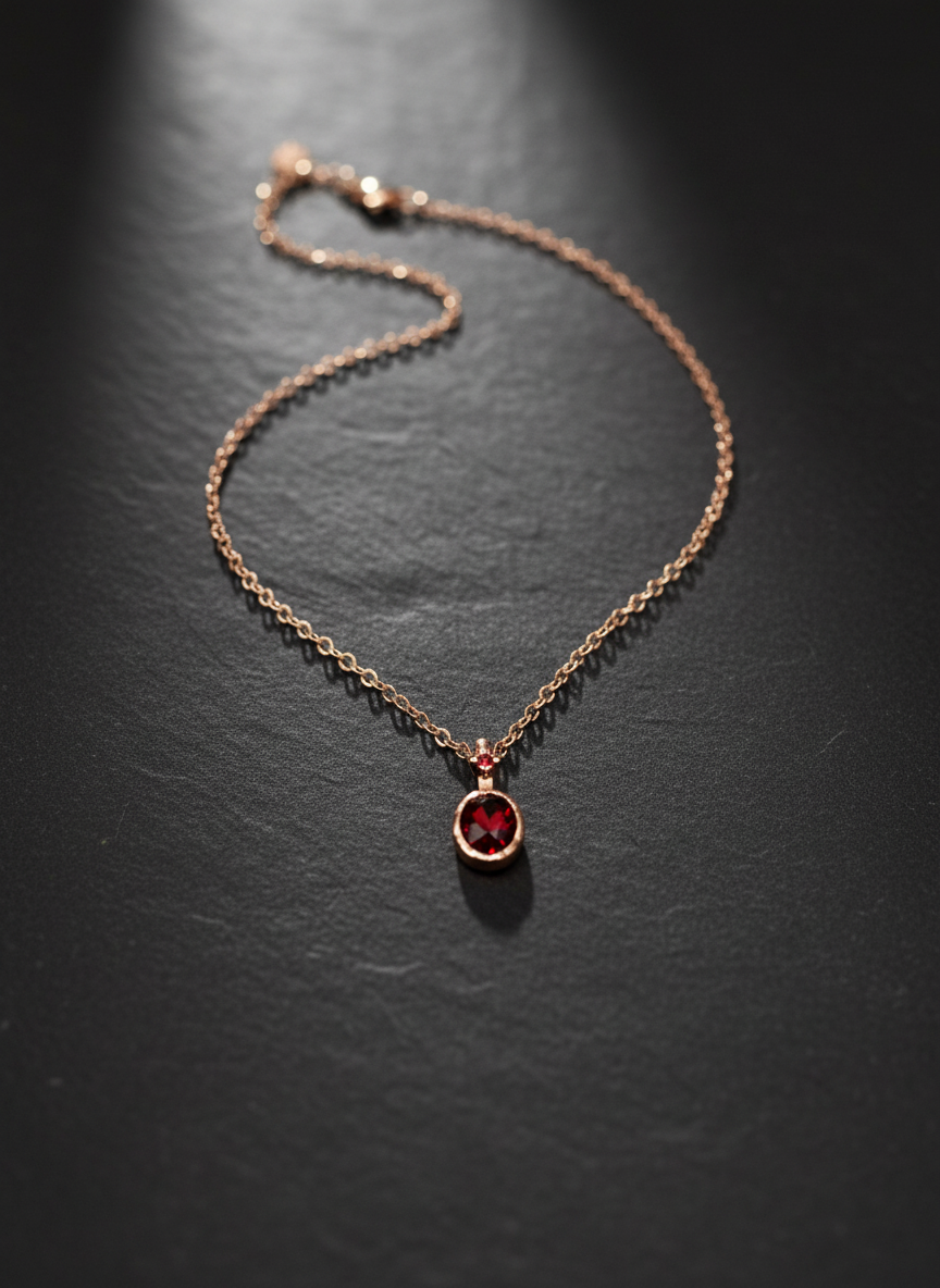 Gold Red Diamante Charm Necklace