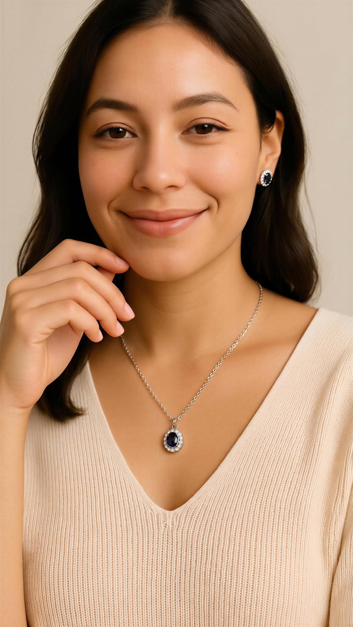 Gold Sapphire Diamante Round Pendant Necklace