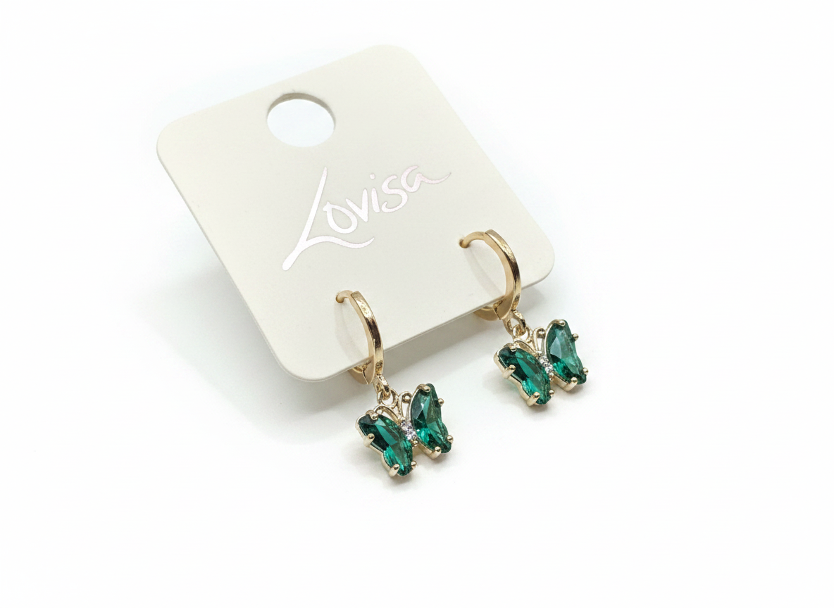 Gold Plated Sterling Silver Green Cubic Zirconia Butterfly Earrings
