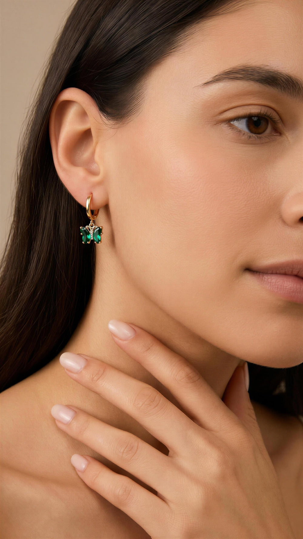 Gold Plated Sterling Silver Green Cubic Zirconia Butterfly Earrings