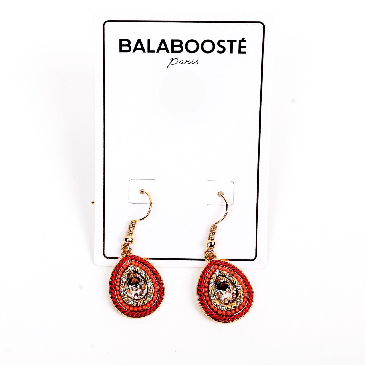 Balabooste Earrings from Paris - Red and white stone hanging