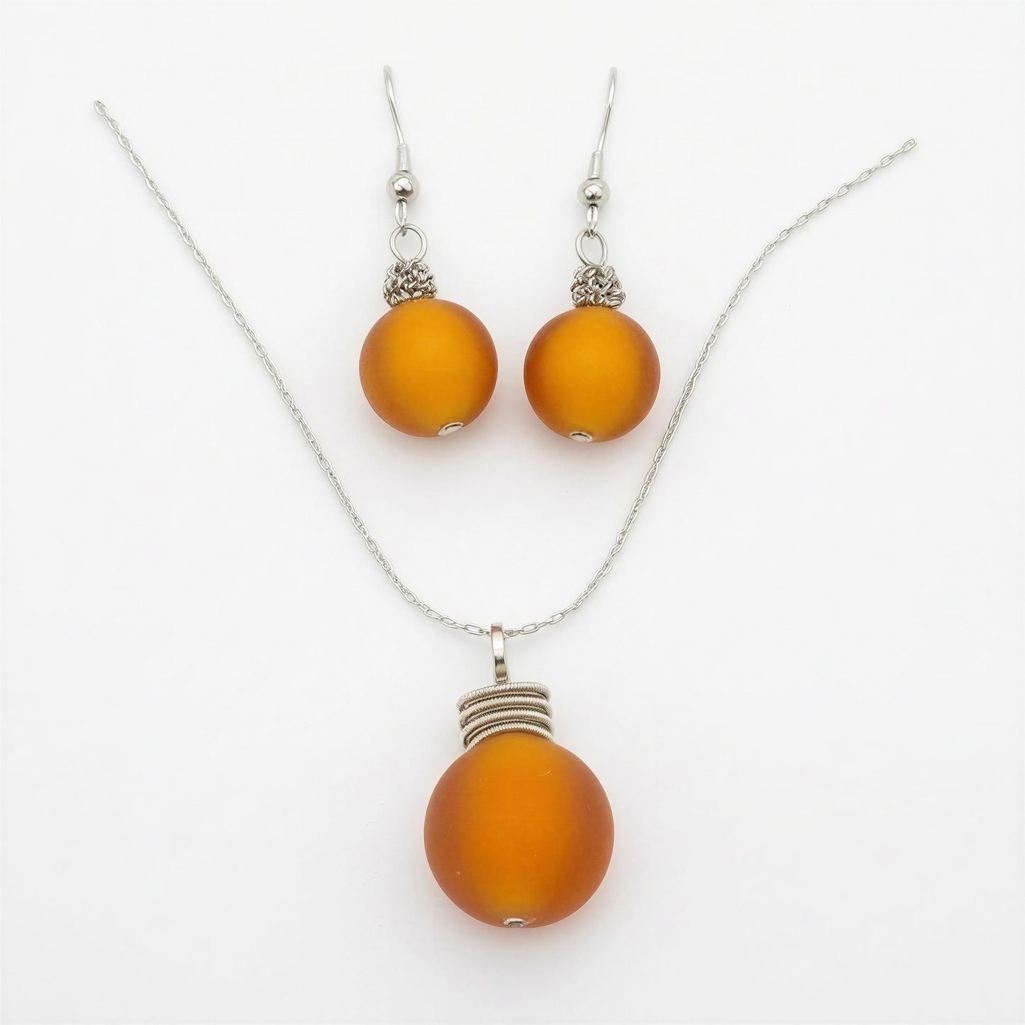 Murano Parure Pearls Glass Orange with Earrings