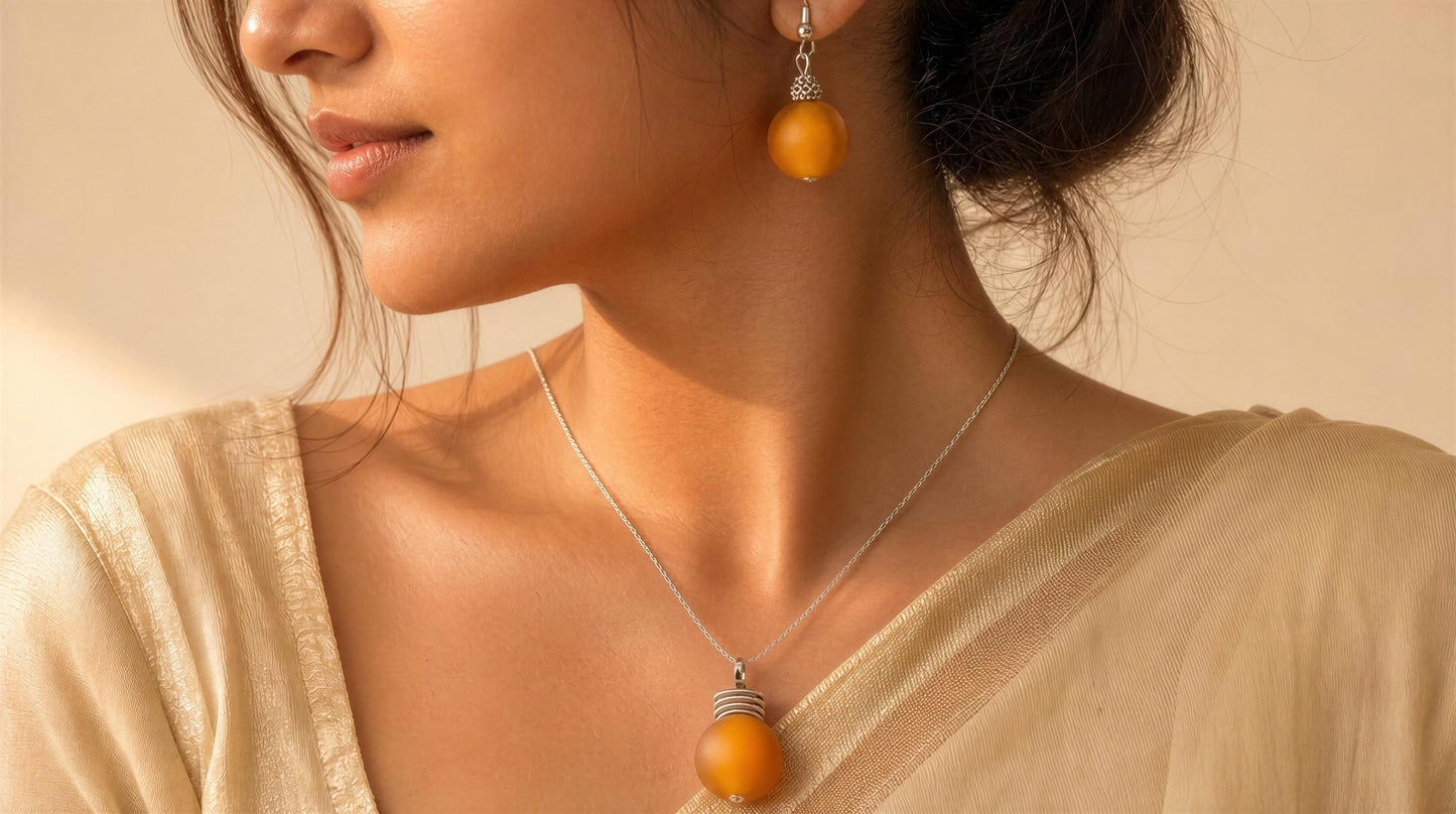 Murano Parure Pearls Glass Orange with Earrings
