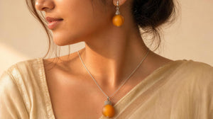 Murano Parure Pearls Glass Orange with Earrings