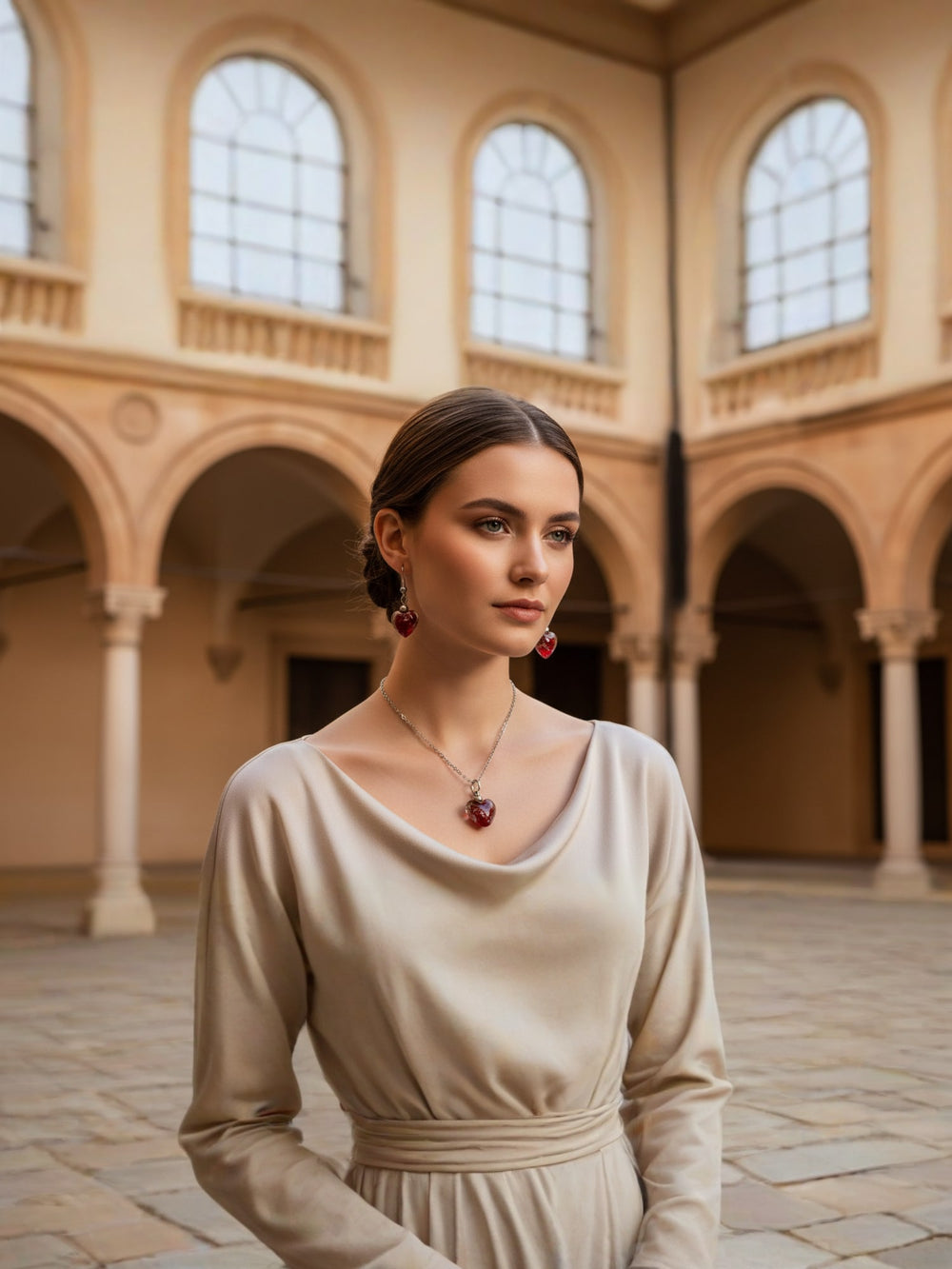 Murano Heart Shaped Pendant Chain with Earrings
