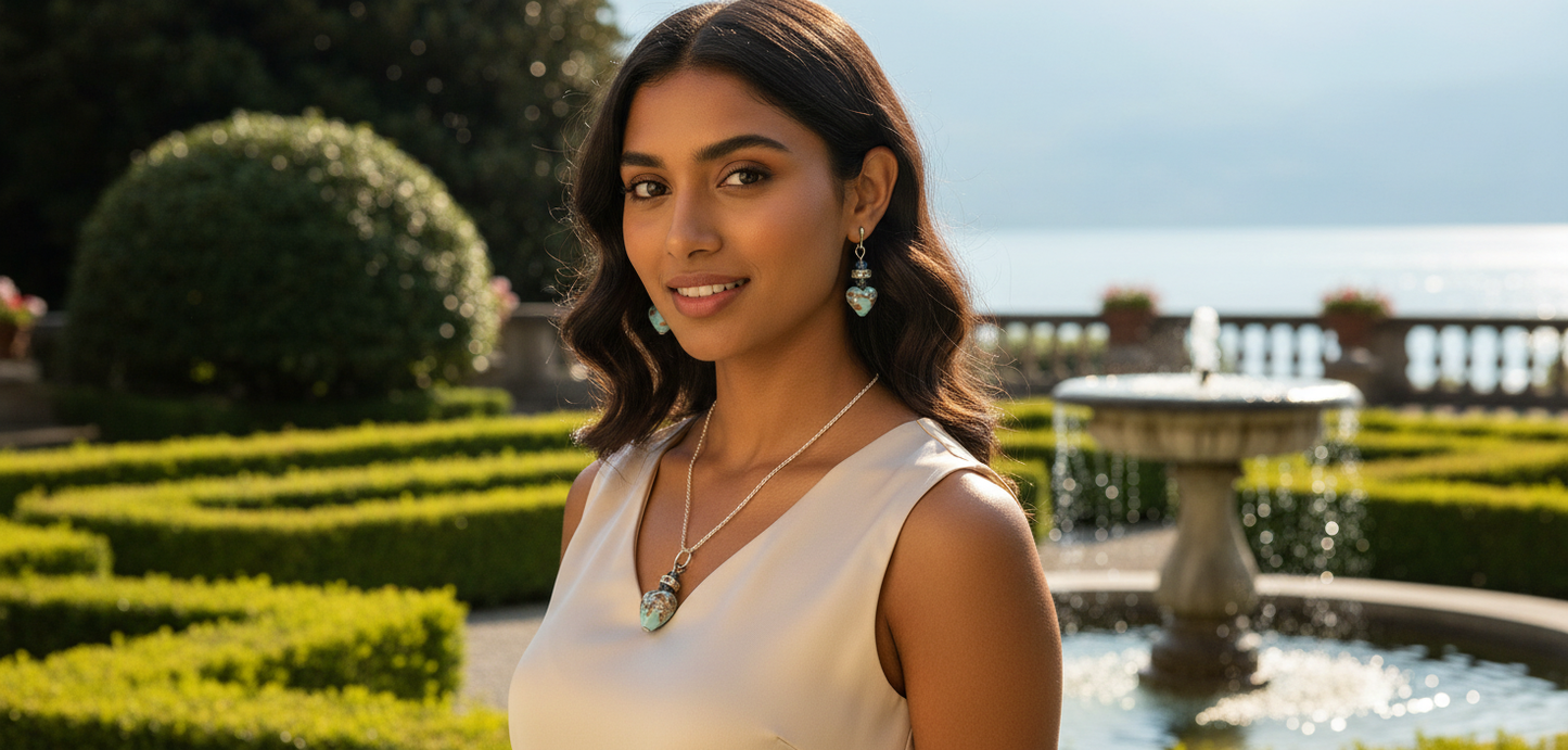 Murano Heart Shaped Pendant Chain with Earrings