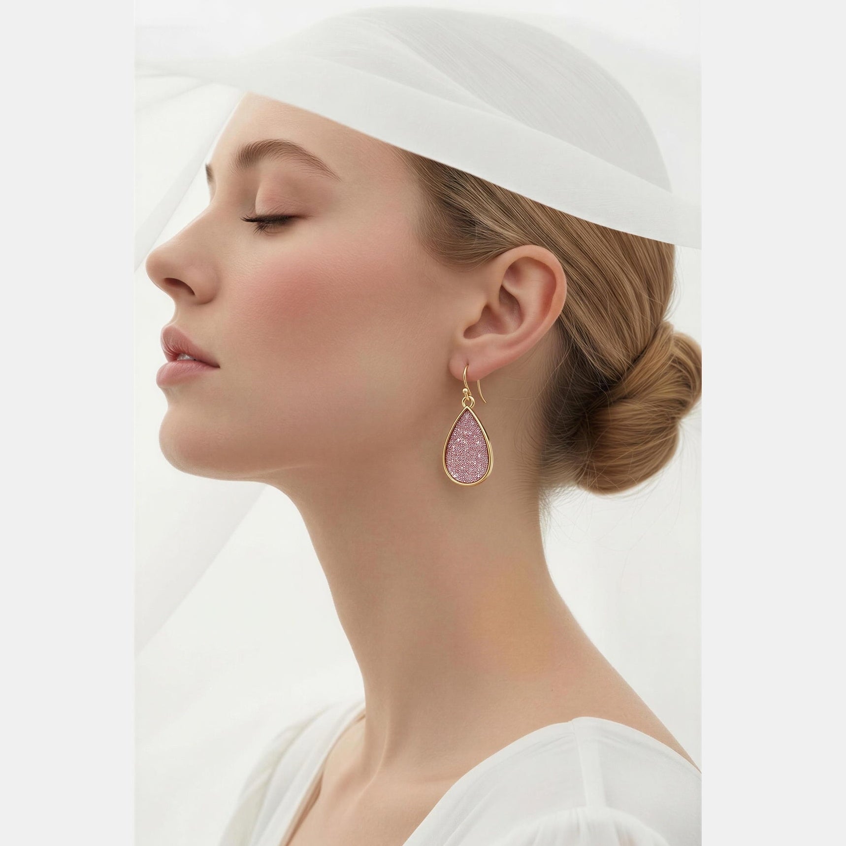 Pink Glitter Teardrop Earrings