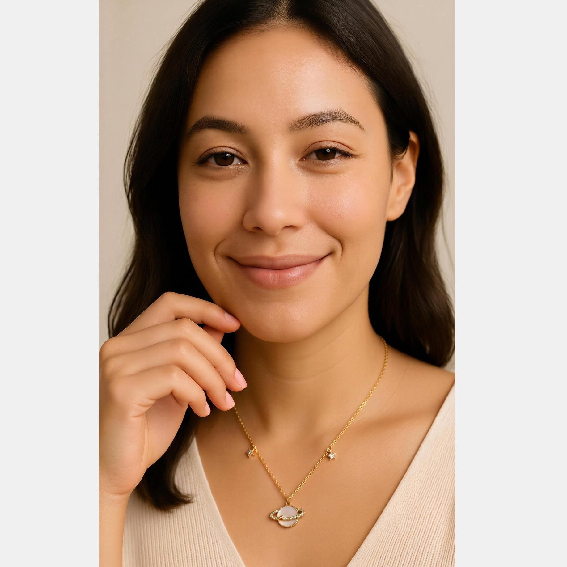 Gold Plated Stainless Steel Pink Enamel Circle Necklace