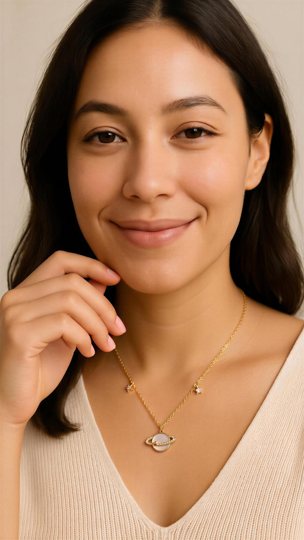 Gold-Plated Stainless-Steel Pink enamel Circle Necklace