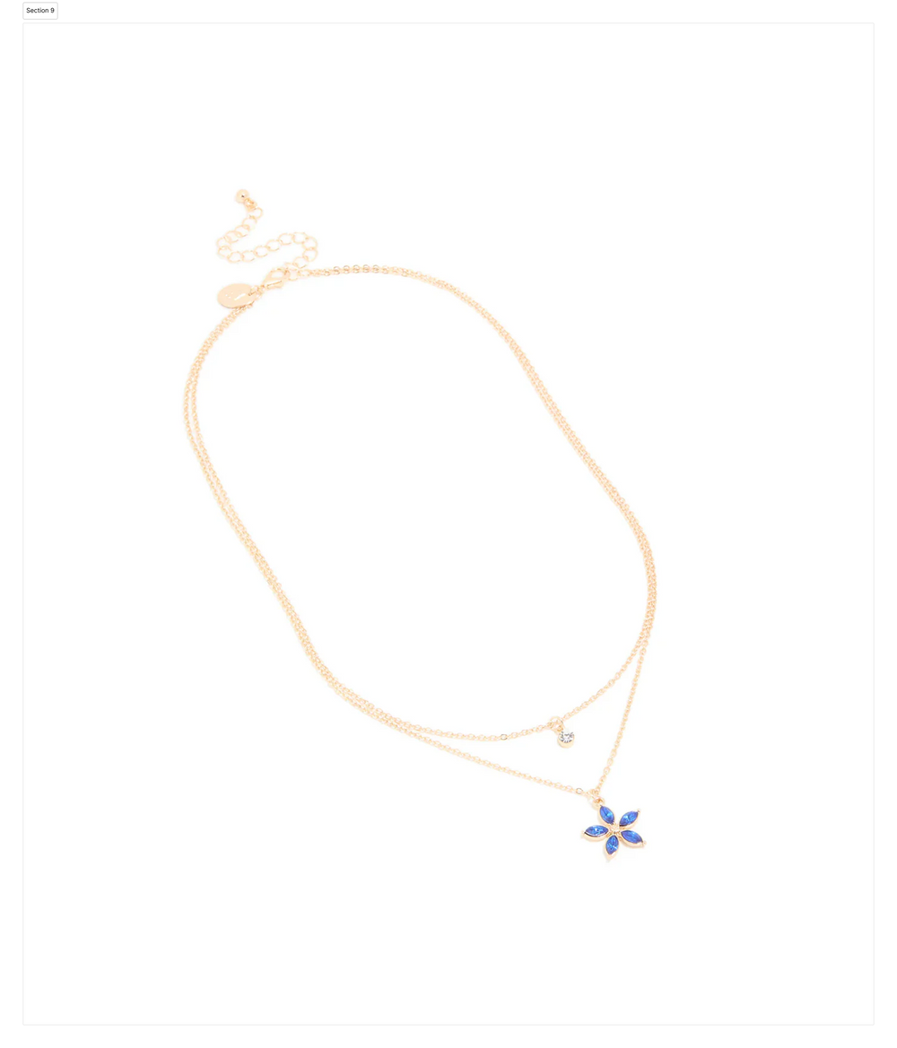 Gold Clear & Blue Diamante Flower Layered Necklace