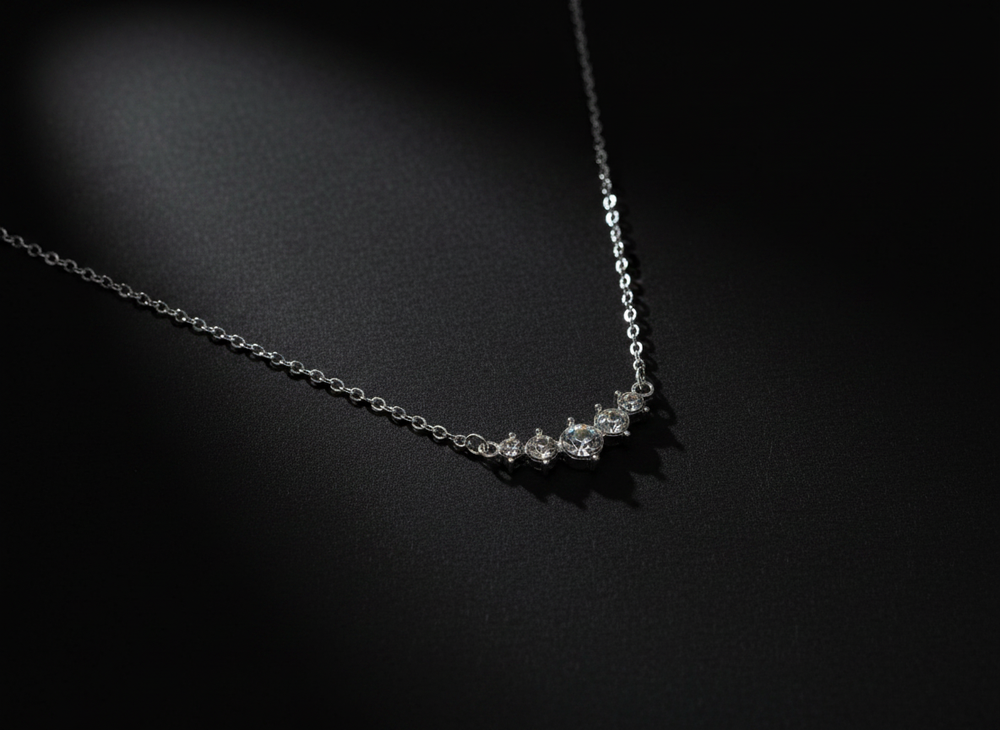 Silver Plated Cubic Zirconia Dainty Cup Chain Floral Necklace