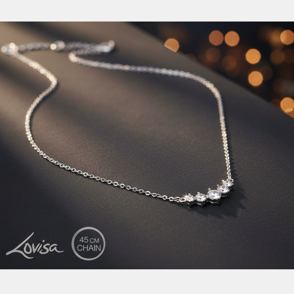 Silver Plated Cubic Zirconia Dainty Cup Chain Floral Necklace