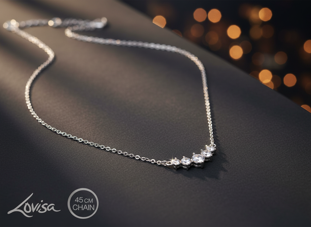 Silver Plated Cubic Zirconia Dainty Cup Chain Floral Necklace